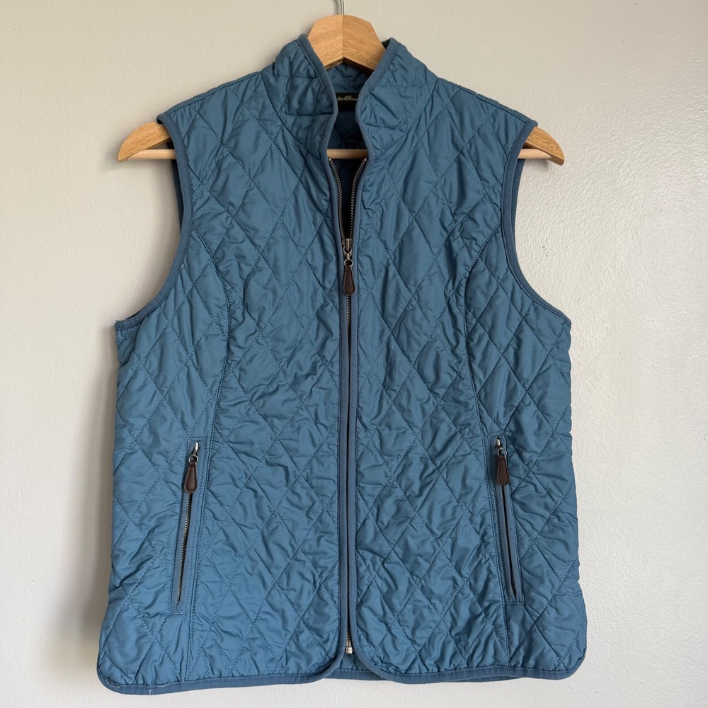 Eddie Bauer Womens Diamond Quilted Full Zip‎ Vest Blue S Gorpcore Hiking Outdoor